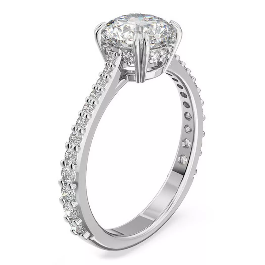 Fingerring SWAROVSKI "Stilla Round Cocktail" Gr. 52, silber (metallfarben, kristallweiß), Fingerringe, Damen, 52, Metall, Fingerring, mit Swarovski Kristall