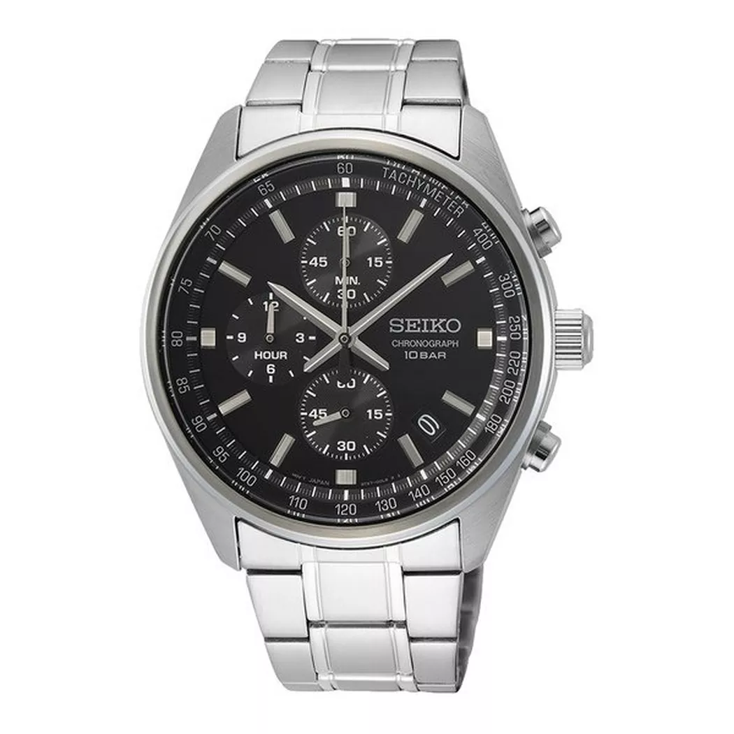 Chronograph SEIKO, silber (silberfarben, schwarz), Armbanduhren, Herren, Chronograph, Armbanduhr, Quarzuhr, Herrenuhr, Datum, Stoppfunktion