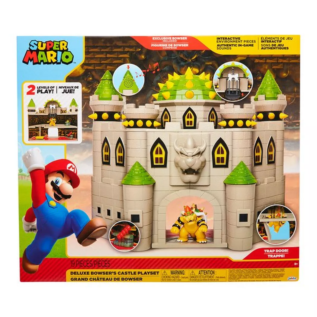Super Mario Nintendo Deluxe Bowser-Burg-Spielset mit exklusiver, 2,5" großer, beweglicher Bowser-Actionfigur, interaktives Spielset mit authentischen In-Game-Sounds
