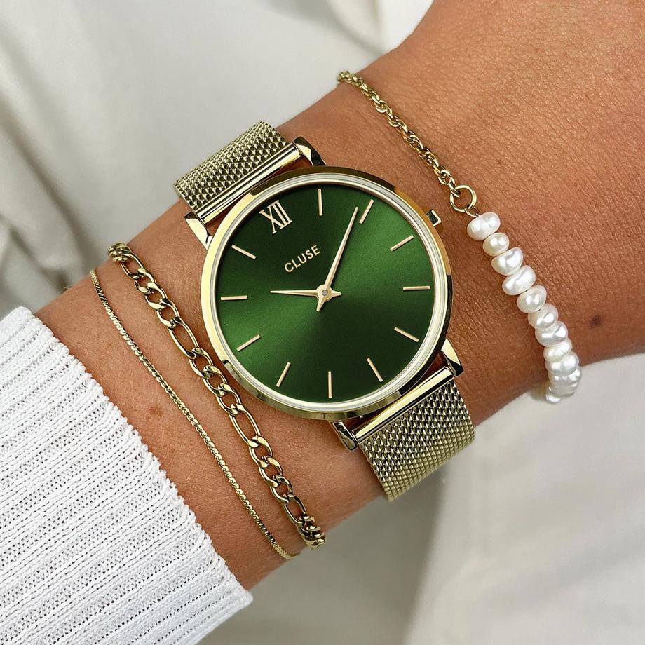 CLUSE Minuit Mesh, Green, Gold Colour Horloge analogique 