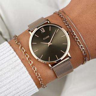 CLUSE Minuit Mesh, Grey, Rose Gold Colour Horloge analogique 