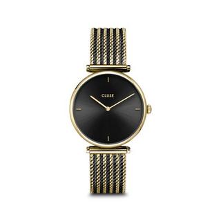 CLUSE Gift Box Triomphe Mesh, Gold Colour & Black Leather Strap Horloge analogique 