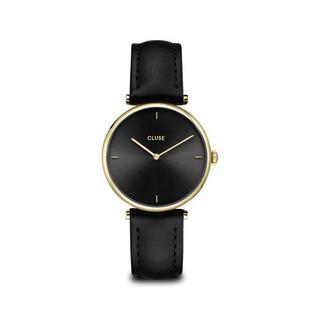 CLUSE Gift Box Triomphe Mesh, Gold Colour & Black Leather Strap Horloge analogique 