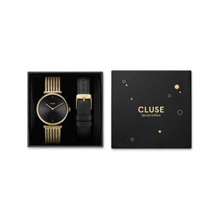 CLUSE Gift Box Triomphe Mesh, Gold Colour & Black Leather Strap Orologio analogico 