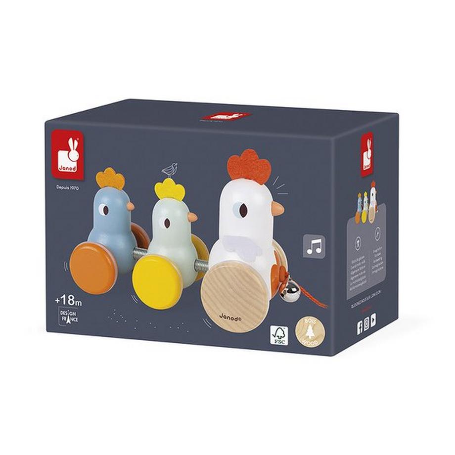 Janod  Zigolos Poule et poussins à promener avec clochette 