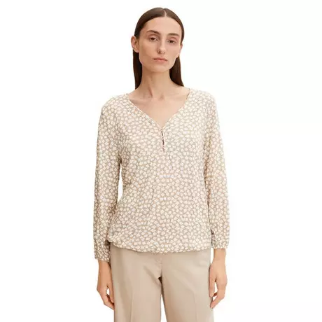 TOM TAILOR 1032708 crincle henley T-shirt Camicetta Beige