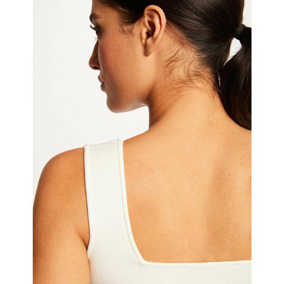 MORGAN Top Court Encolure Carrée Tricot Côtelé  