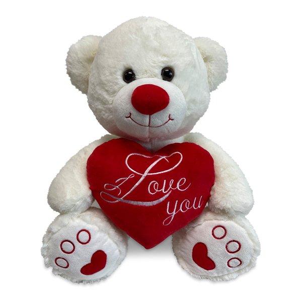 Peluche I love you en forme d'ours blanc avec cœur rouge sur