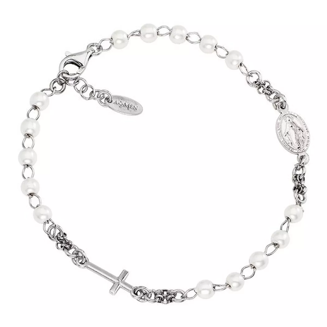 Amen - Armband, Rosary Pearls, 18+2CM, Silber