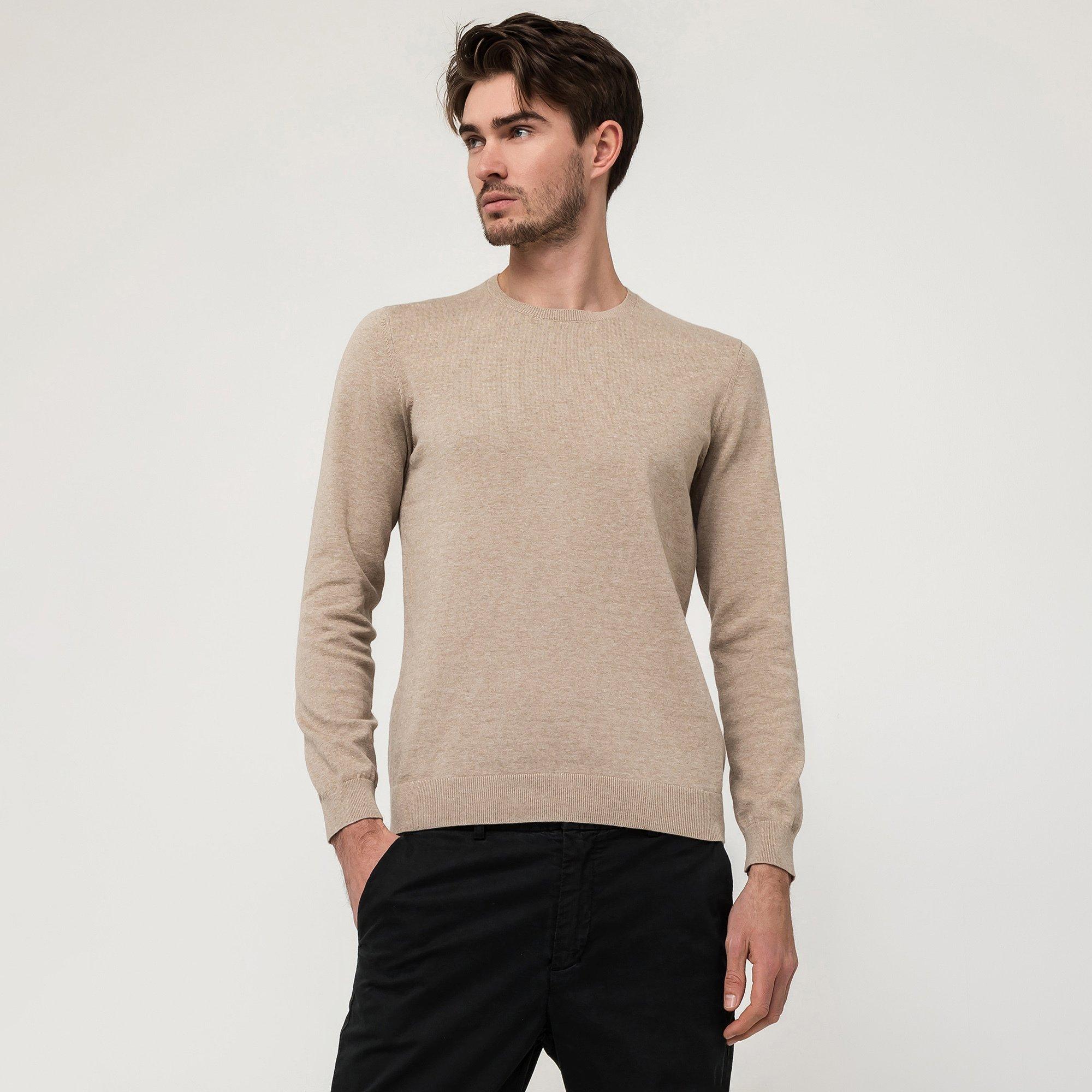 Image of Pullover, Rundhals, Langarm Herren Taupe S