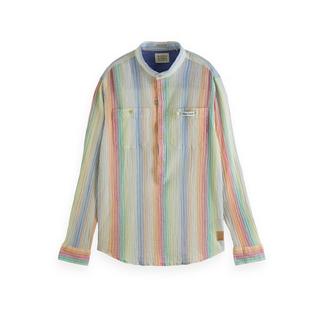 Scotch & Soda Rainbow striped mandarin collar popover shirt Chemise, manches courtes 