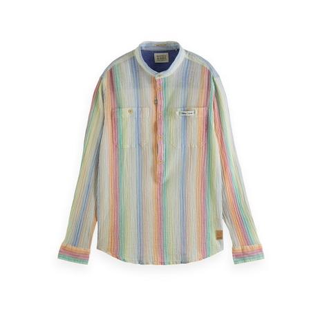 Scotch & Soda Rainbow striped mandarin collar popover shirt Chemise, manches courtes 