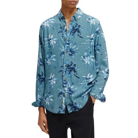 Scotch & Soda Printed linen-viscose blend shirt Chemise, manches longues 
