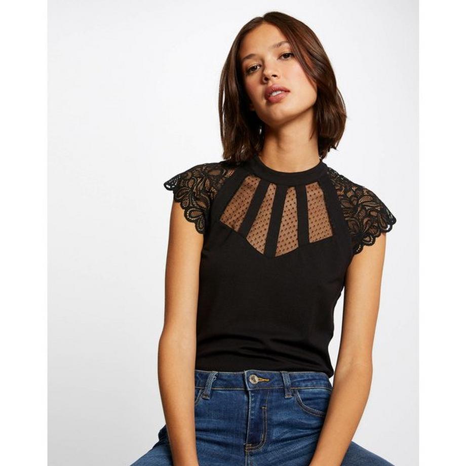 MORGAN T-Shirt Spitze Mesh Details  