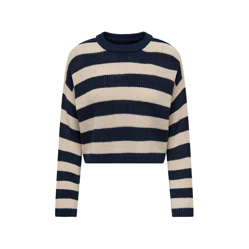Strickpullover ONLY "ONLATIA L/S STRIPE PULLOVER KNT NOOS", Damen, Gr. XS, grün (hedge grün stripes:with toasted coconut, pumice stone, breen), Strick, Obermaterial: 50% Viskose, 27% Nylon, 23% Polyester, gestreift, regular fit normal, Rundhals, Rippstric