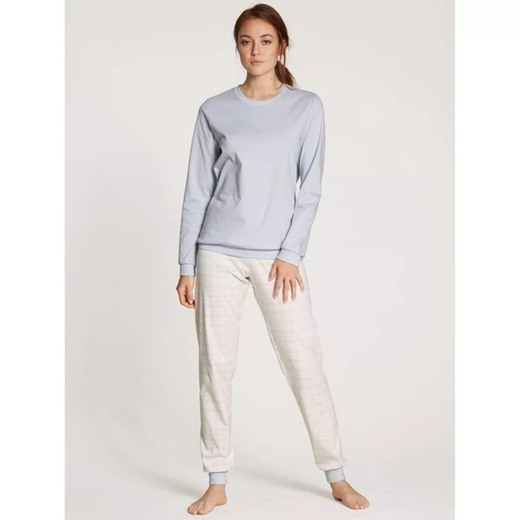 Calida - Pyjama-Set lang, mit Bündchen, für Damen, Gletscherblau, Größe L