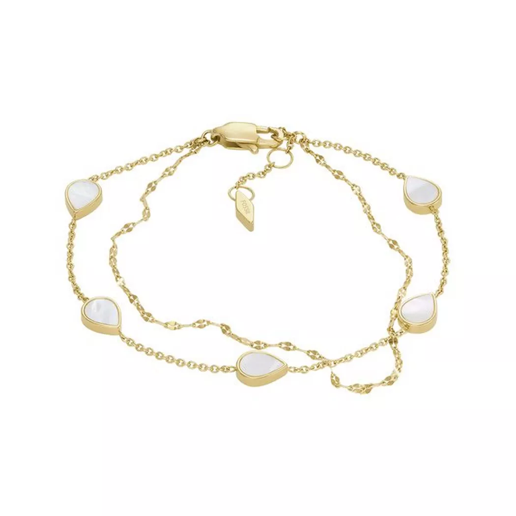 Armband FOSSIL "Schmuck Geschenk Edelstahl Armschmuck JEWELRY Tropfen", gold (gelbgoldfarben, weiß), Armbänder, Damen, 19cm, Edelstahl, Armband, mit Perlmutt