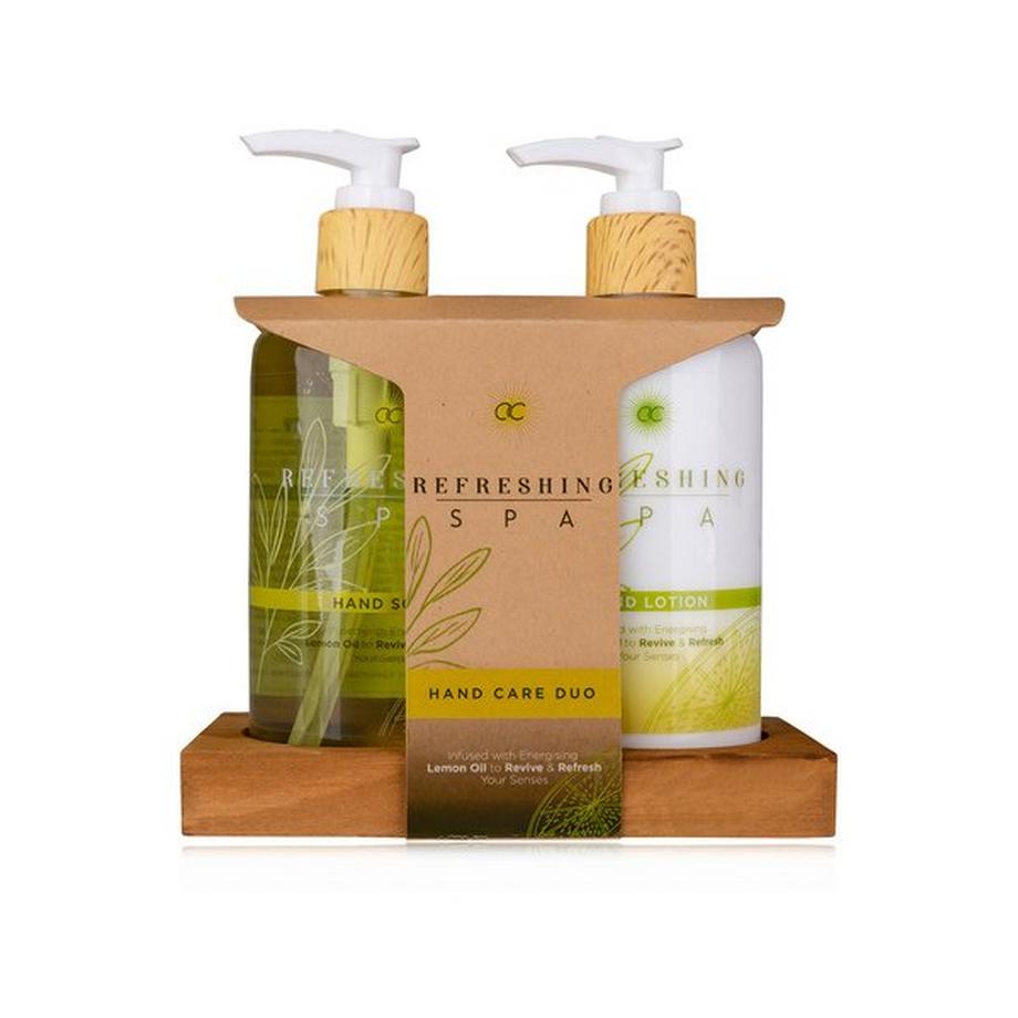 Set de soin des mains Refreshing Spa sur plateau en bois