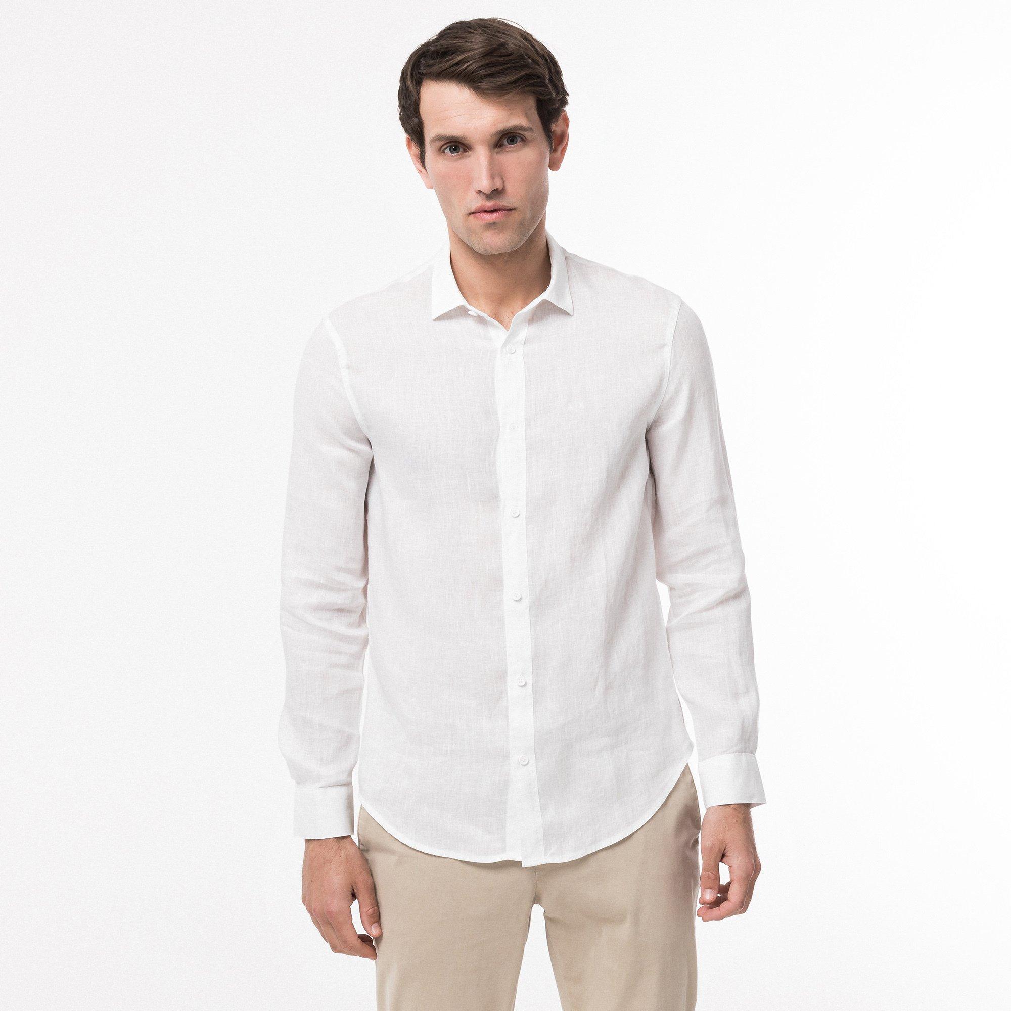 Image of Leinenhemd, Langarm Herren Weiss M