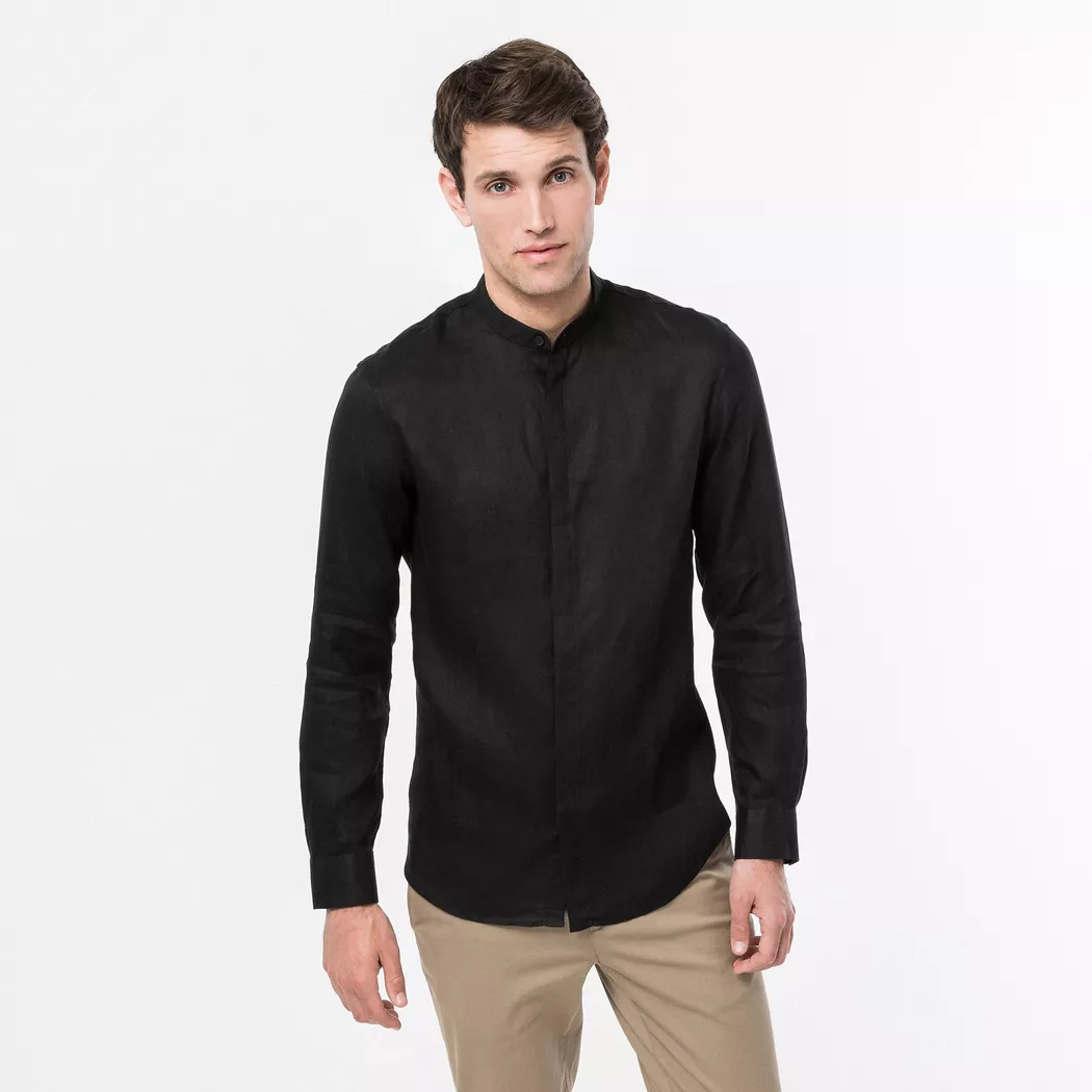 Giorgio Armani Exchange - Leinenhemd, langarm, für Herren, Black, Größe L