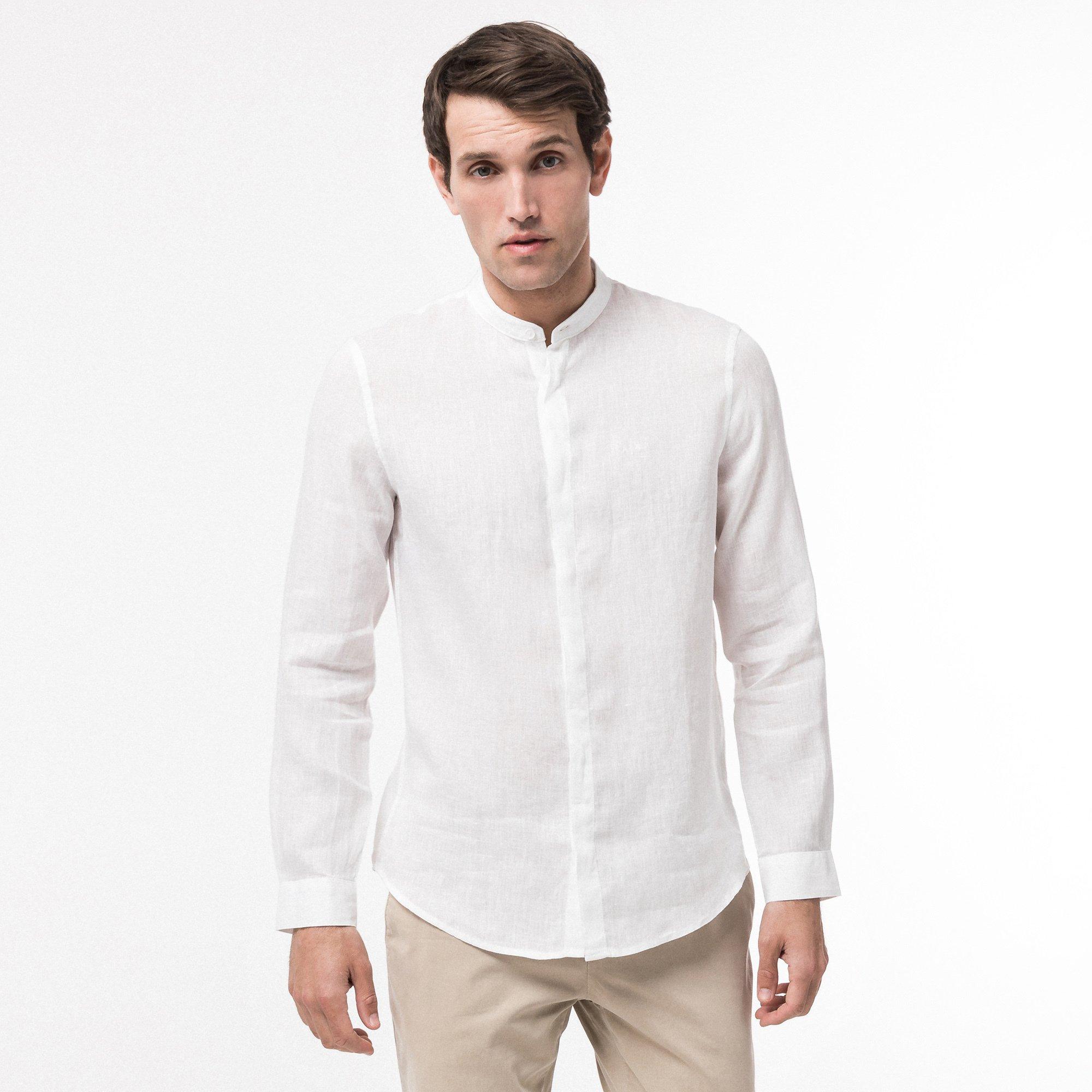 Image of Leinenhemd, Langarm Herren Weiss L