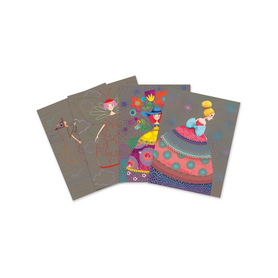 Djeco Carte à grater Carte à gratter Bal des coquettes 