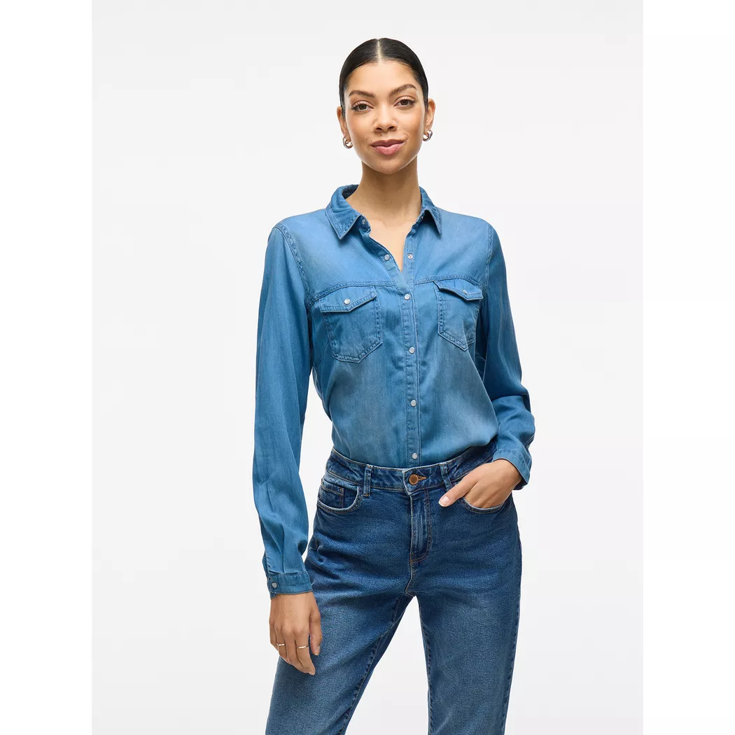 Vila Chemise à Manches Longues Bista Denim Medium Blue Denim / Wash Clean XL Femme