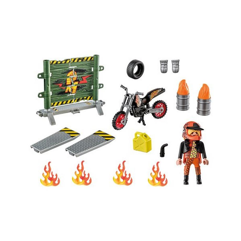 Playmobil  71256 Starter Pack Stuntshow moto avec mur de feu 