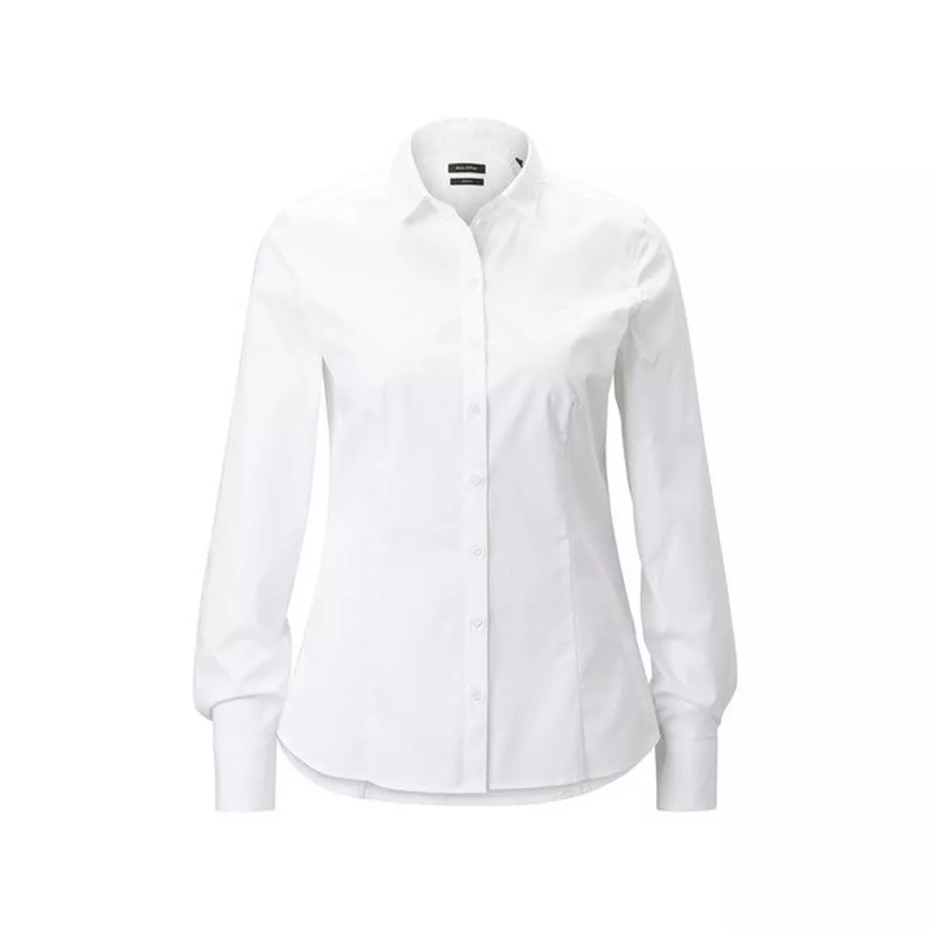 Hemdbluse MARC O'POLO "Blouse, kent collar, long sleeved, slim fit, classic style", Damen, Gr. 40, weiß, Web, Obermaterial: 96% Baumwolle, 4% Elasthan, slim fit, Blusen Hemdbluse