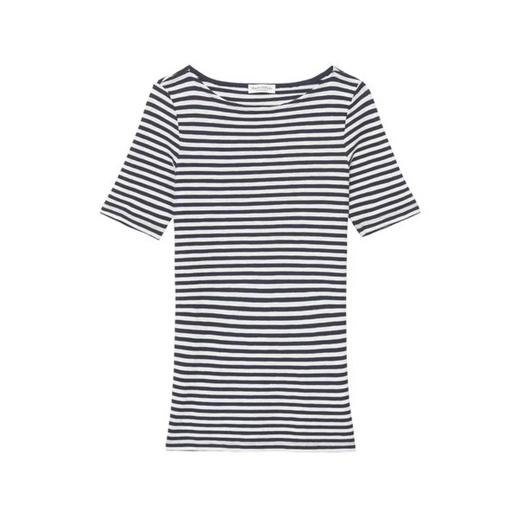 T-Shirt MARC O'POLO, Damen, Gr. S, blau (multi, night sky), Obermaterial: 97% Baumwolle, 3% Elasthan, gestreift, Rundhals, Shirts T-Shirt