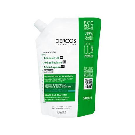 VICHY  Recharge de shampooing antipelliculaire Dercos : shampooing apaisant à l'acide salicylique pour cheveux normaux à gras 