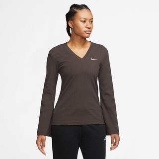 NIKE W NSW RIB JRSY LS VNK TOP T-shirt, col rond, manches longues 