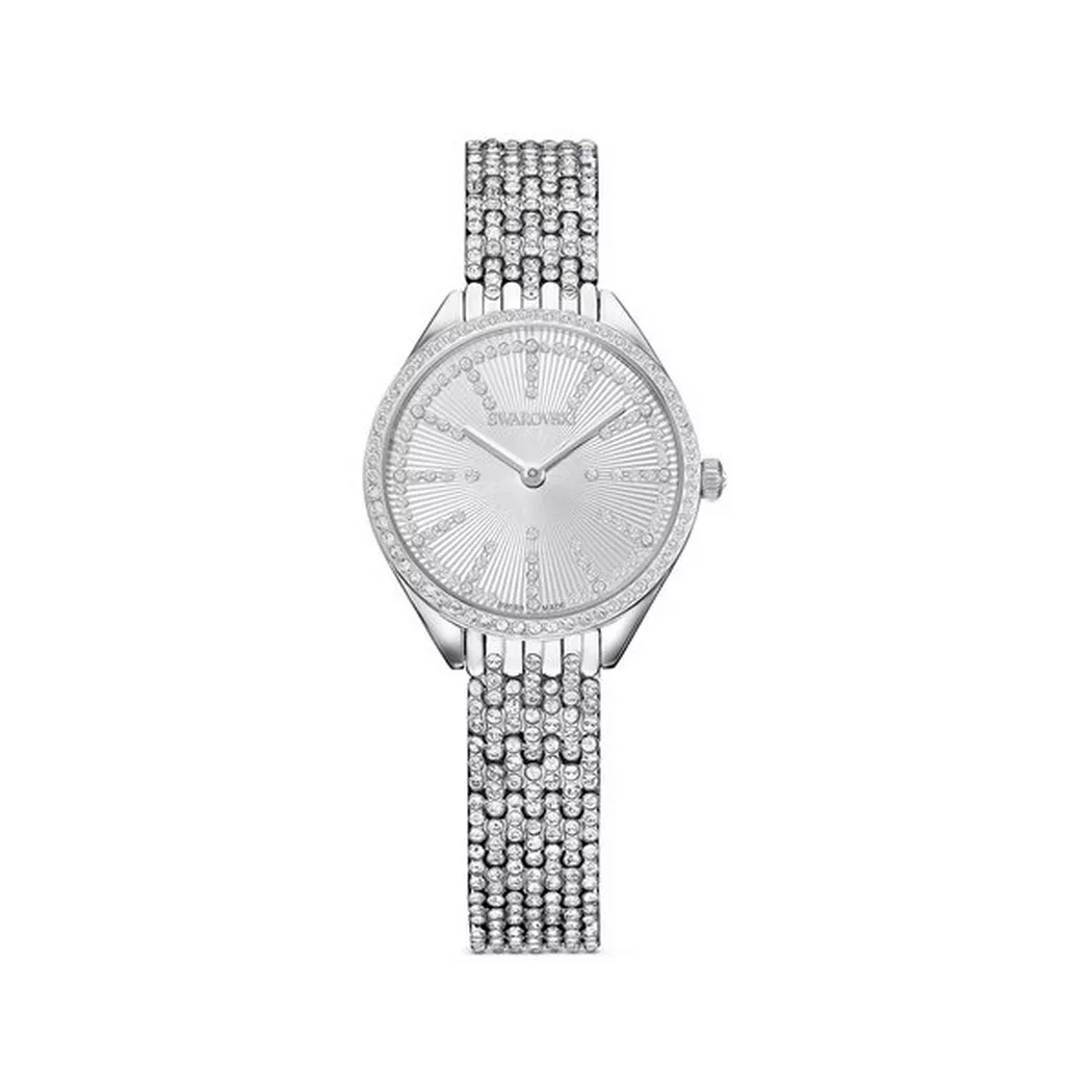 Quarzuhr SWAROVSKI "ATTRACT PAVÈ", silber (silberfarben), Armbanduhren, Damen, Quarzuhr, Armbanduhr, Damenuhr, Swarovski-Kristalle, Swiss Made