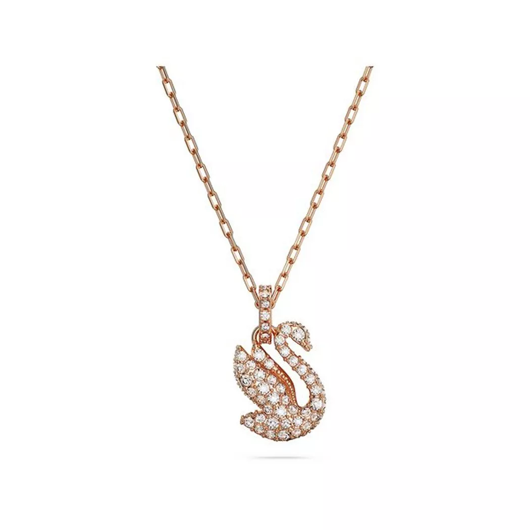 Kette mit Anhänger SWAROVSKI "Swan Pave Schwan", rosa (roségoldfarben, kristallweiß), Halsketten, Damen, Metall, L: 43, mit Swarovski Kristall