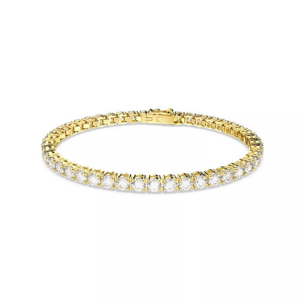 Armkette SWAROVSKI "Schmuck Geschenk Matrix Armband" Gr. L, gold (gelbgoldfarben, kristallweiß, kristallweiß), Armbänder, Damen, L, Metall, Armkette, mit Swarovski Kristall
