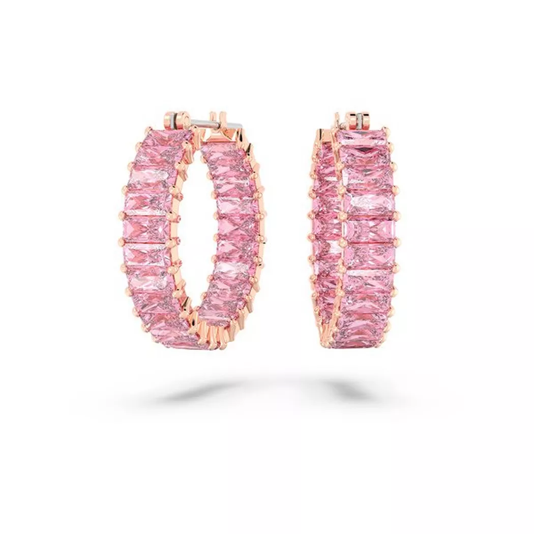 Paar Creolen SWAROVSKI "Matrix", rosa (roségoldfarben, pink, pink), Ohrringe, Damen, Metall, mit Swarovski Kristall