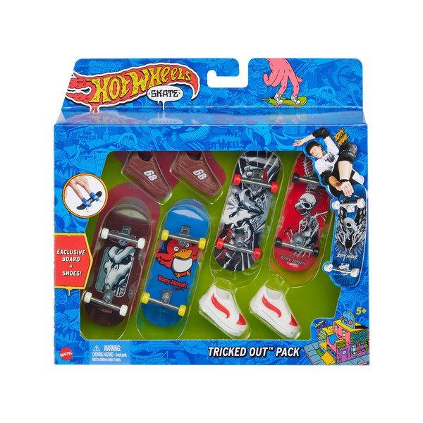 Hot Wheels  Skate Fingerboard + Chaussures Pack de 4, assortiment aléatoire 