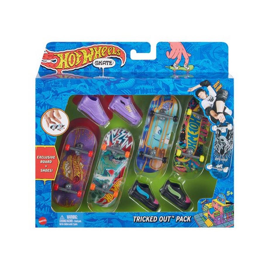 Hot Wheels  Skate Fingerboard + Chaussures Pack de 4, assortiment aléatoire 