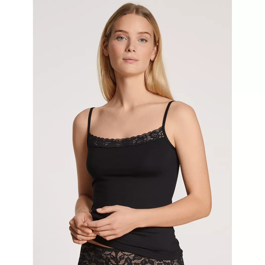 Unterhemd CALIDA "Natural Comfort", Damen, Gr. M (44/46), N-Gr, schwarz, Single Jersey, Obermaterial: 92% Baumwolle, 8% Elasthan, unifarben, normal, Rundhals, Unterhemden Unterhemd, mit Rundhals und reduzierter Pillingbildung