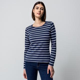 Manor Woman T-shirt rayé à manches longues et col rond  