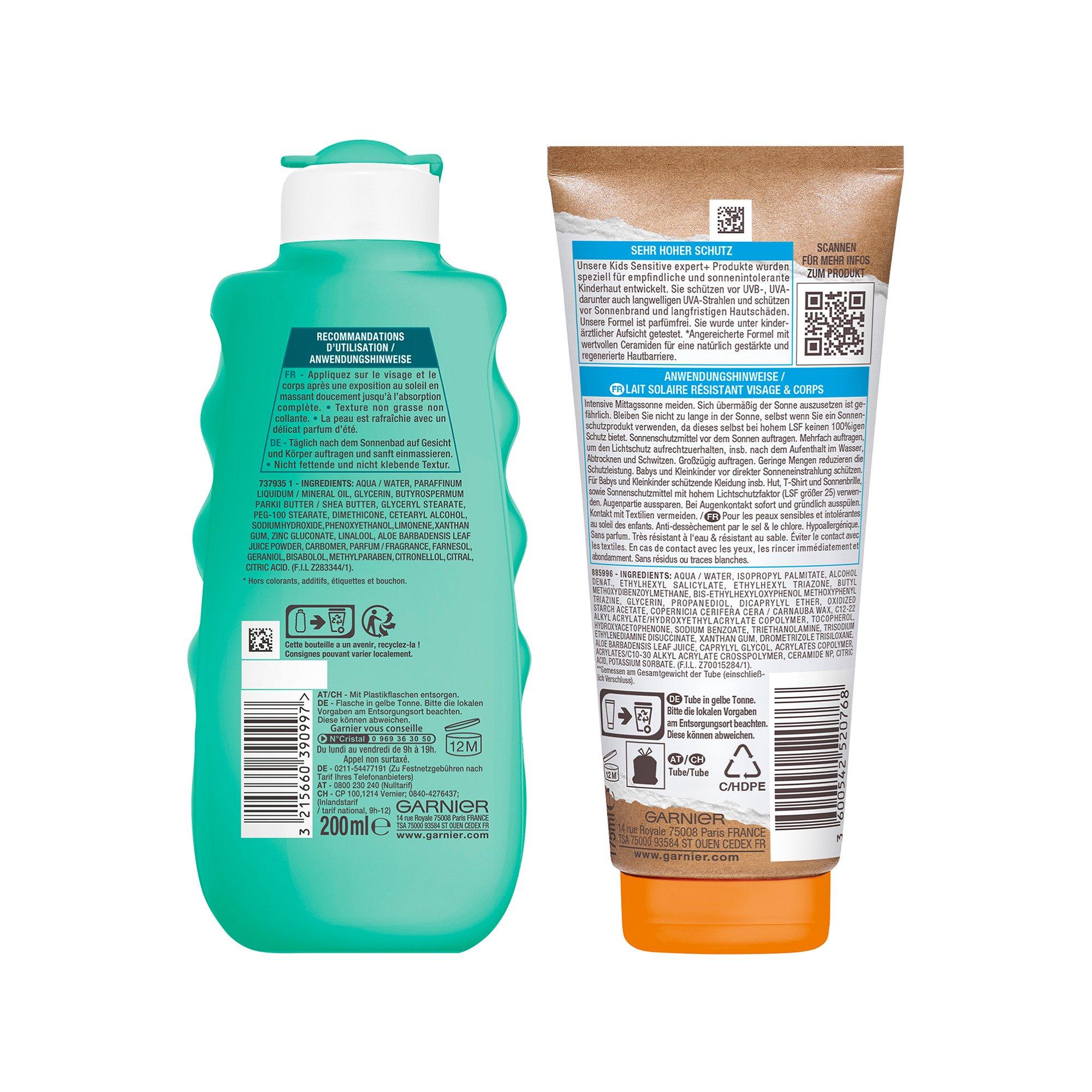 AMBRE SOLAIRE LAIT KIDS SPF50 + AFTERSUN Kids Sensitive expert+ Lait solaire FPS 50 + Lait Après Soleil  hydratant et apaisant 