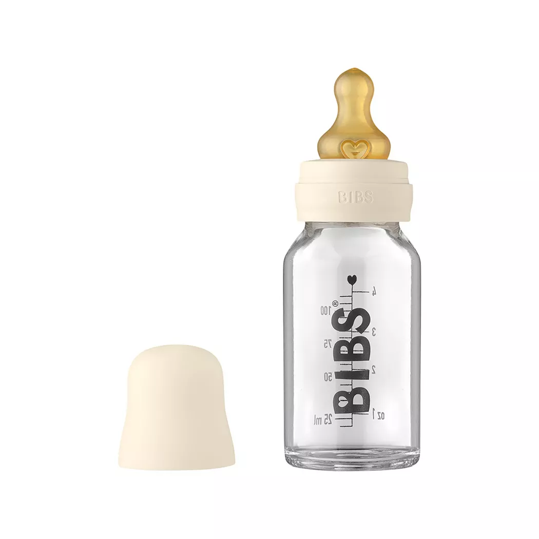 BIBS Baby Glass Bottle Naturgummi Slow Flow Ivory 110 ml