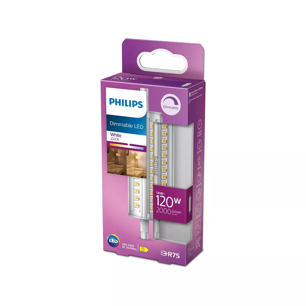 Philips LED 77369400 LED CEE D (A - G) forme de bâton 14 W = 120 W blanc chaud (Ø x L) 2.9 cm x 11.8 cm à intensité variable 1 pc(s)