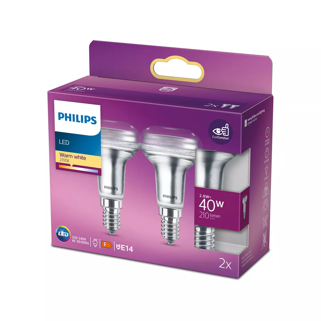 Philips LED 77425700 LED CEE F (A - G) E14 réflecteur 2.8 W = 40 W blanc chaud (Ø x L) 5 cm x 8.4 cm 2 pc(s)