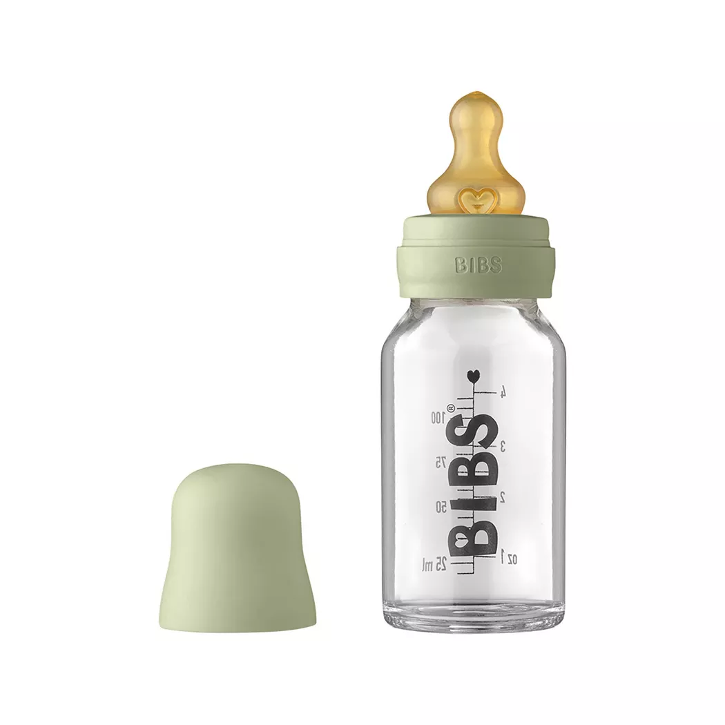 BIBS Baby Glass Bottle Naturgummi Slow Flow Sage 110 ml