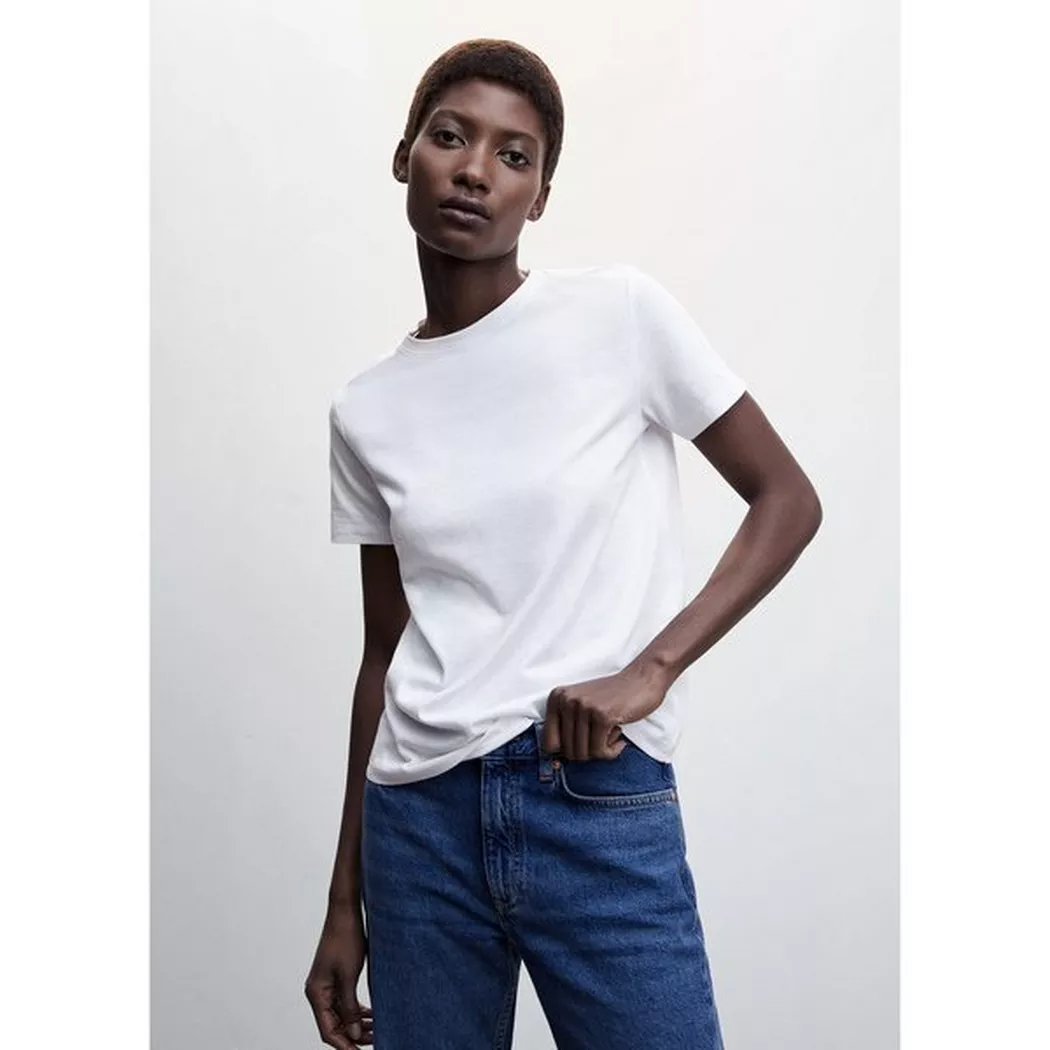 Mango - T-Shirt, Rundhals, kurzarm, für Damen, Weiss, Größe XL