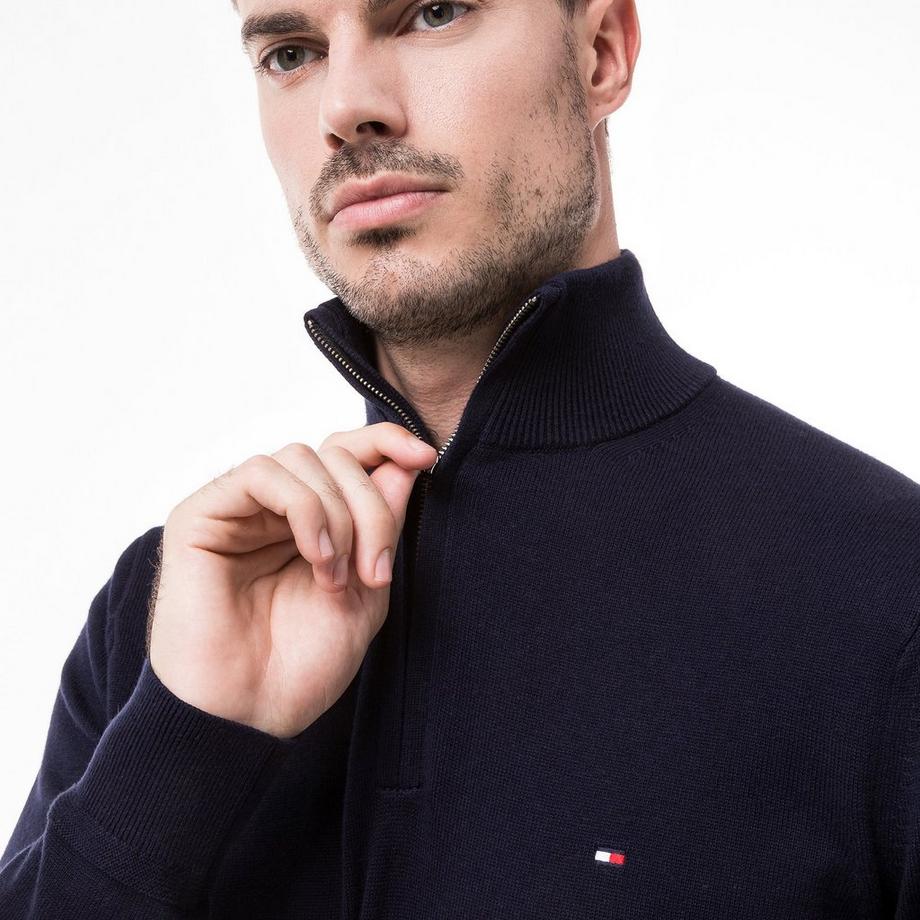 TOMMY HILFIGER Pima Cotone Biologico Cashmere Zip Mock Pullover  