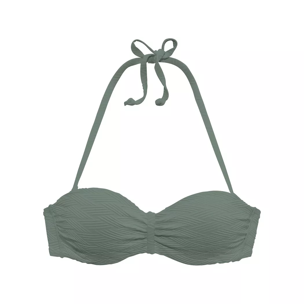 Bügel-Bandeau-Bikini-Top SUNSEEKER "Loretta", Damen, Gr. 42, Cup C, grün (oliv), Microfaser, Polyamid, strukturiert, unifarben, Bikini-Oberteile, mit Strukturmuster