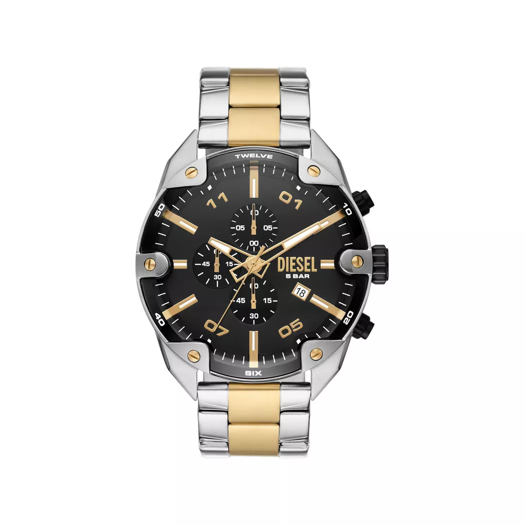 Chronograph DIESEL "SPIKED", schwarz (silberfarben, goldfarben, schwarz), Armbanduhren, Damen, Chronograph, Quarzuhr, Armbanduhr, Herrenuhr, Stoppfunktion, Edelstahlarmband
