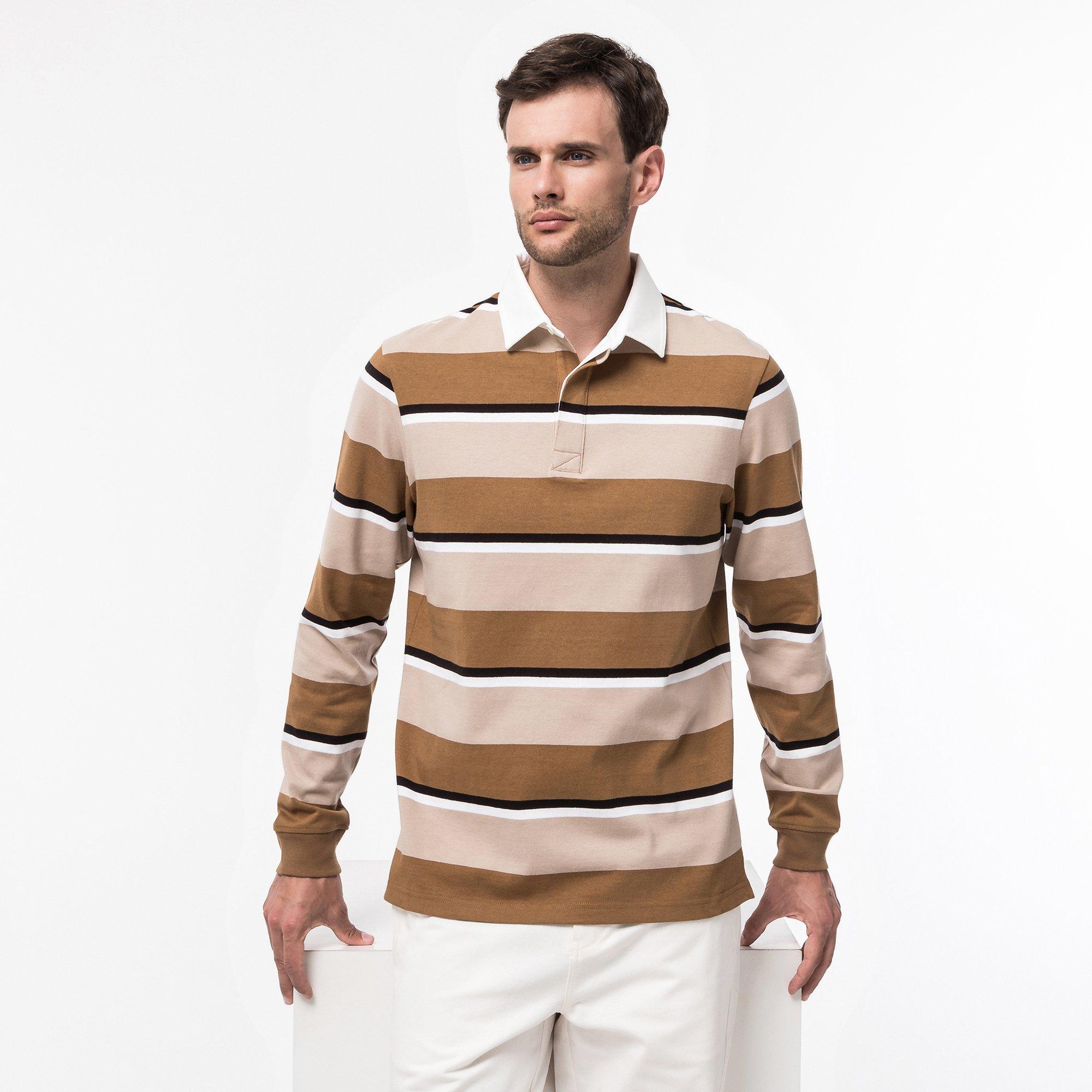 Image of T-shirt, Langarm Herren Beige L